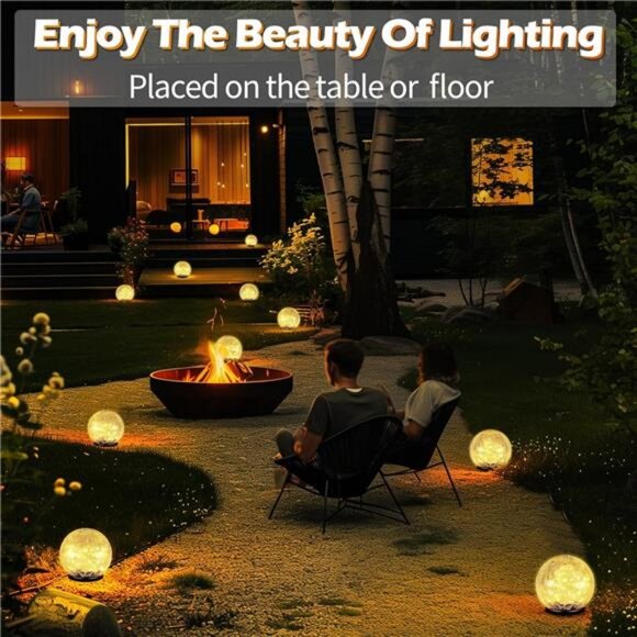 50 LED Cracked Glass Globe Solar Power Ground Lights for Path Yard Patio Lawn - Picture 6 of 7